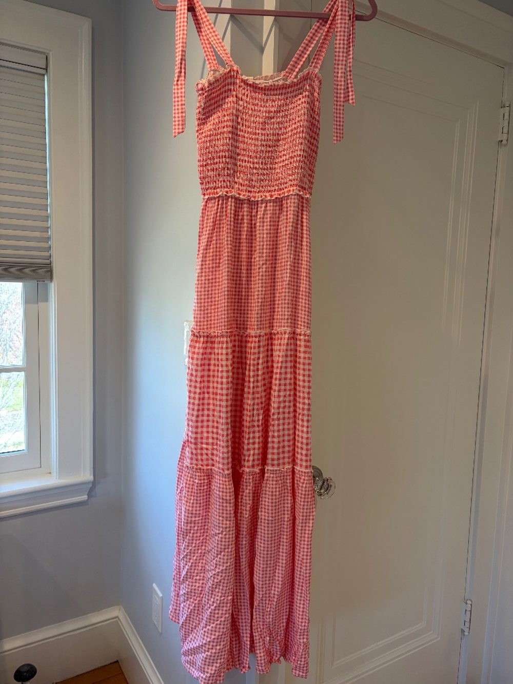 Pink and White Gingham Maxi Dress